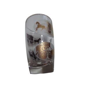 Vintage Libby‎ Drinking glass gold trimmed horses wagons beer